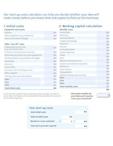 New Business Start Up Costs - 7+ Examples, Format, How to Make, PDF