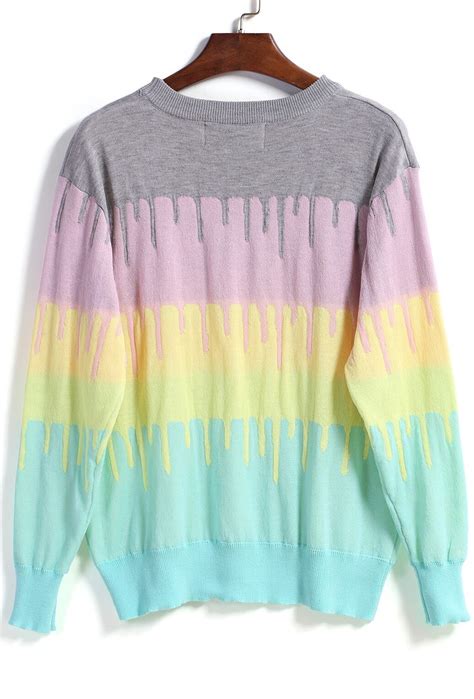 Multicolor Long Sleeve Rainbow Knit Sweater Shein Sheinside