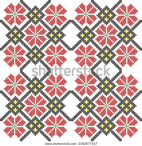 Seamless Ukrainian Folk Patterns Crossstitch Imitation Stock Vector