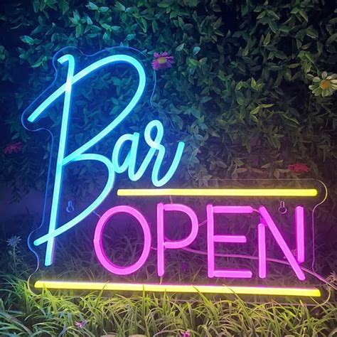 Letrero Led Neon Bar Open Abierto Ancho Cm Luminoso Cuotas Sin Inter S