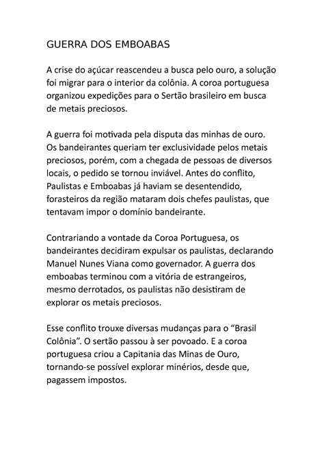 Guerra DOS Emboabas GUERRA DOS EMBOABAS A crise do açúcar reascendeu