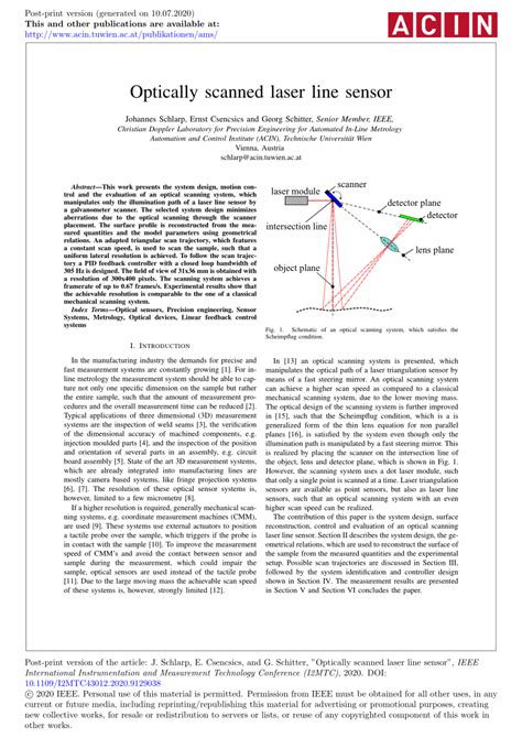 (PDF) Optically scanned laser line sensor