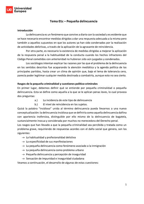 Tema C Delincuencia Y Cs Uev Tema C Peque A Delincuencia