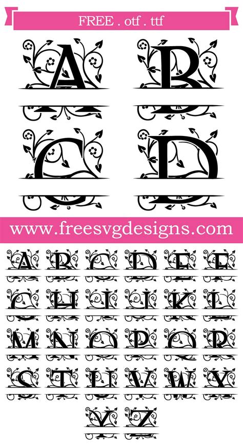 Free Svg Files Svg Png Dxf Ornate Floral Split Monogram Font