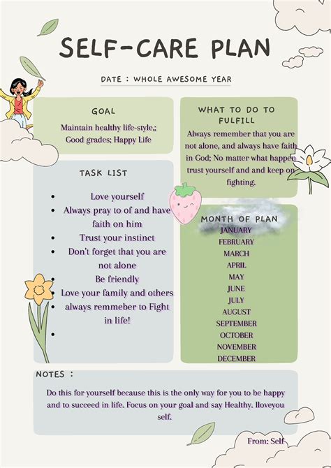 Self Care Plan Self Care Plan Example Self Care Plan Goal Task List