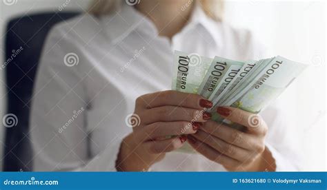 Close Up Of Female Hands Counting Euro Banknotes Business Woman