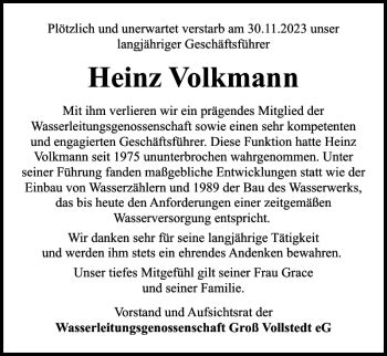 Traueranzeigen Von Heinz Volkmann Sh Z Trauer