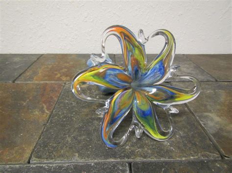 Vintage Arte Murano Lavorazione Hand Blown Glass Flower Blue Etsy