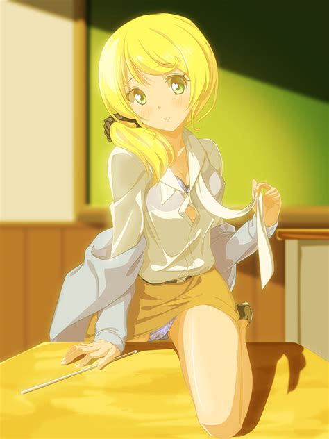 The Big Imageboard Tbib 1girl Belt Blonde Hair Blue Panties Blush Bra Breasts Cameltoe