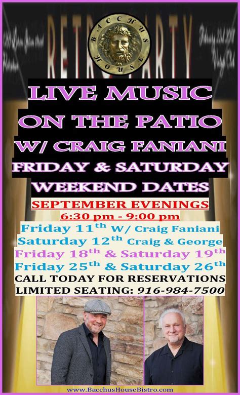 Live Music on the Patio – Weekends, September 2020 - Bacchus House Wine ...