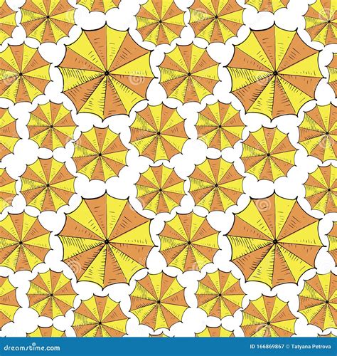 Umbrellas Background Seamless Vector Pattern Hand Drawn Yellow