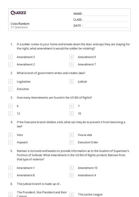 50 Civics Worksheets For 6th Grade On Quizizz Free Printable