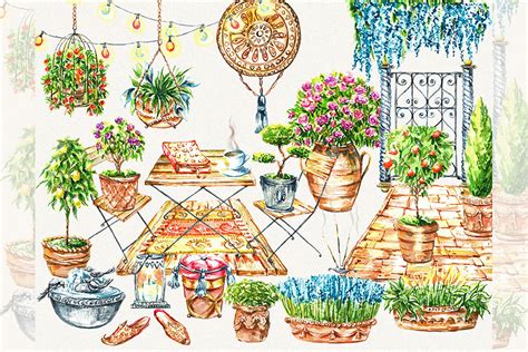 Patio Clipart Topiary Clipart Garden Graphic By Vladaartstudio