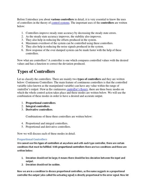 Types of Controllers | PDF | Servomechanism | Control Theory