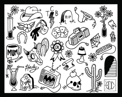 Tattoo Flash Sheet 16x20 Hand Drawn Digitally Etsy