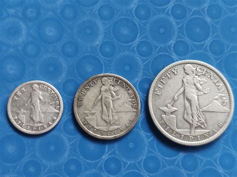 1921 Ten Twenty And Fifty Centavos USPI Silver Coins Hobbies Toys