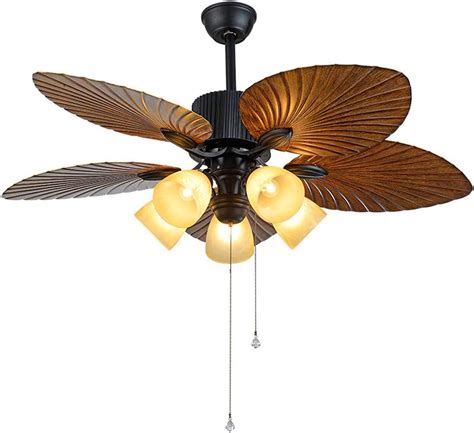 Tropical Palm Ceiling Fan, Five Palm Leaf Blades with 5 Sunset Bowl ...
