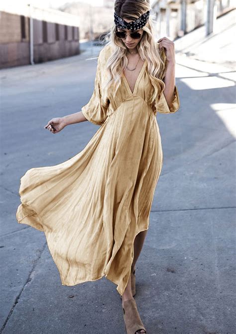 Solid Asymmetric Maxi Dress Without Necklace Fairyseason