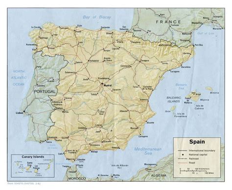 Large Political Map Of Spain With Relief Roads Railroads And Major