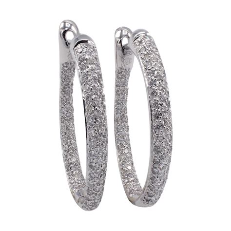 Martin Katz 18 Karat White Gold And Diamond Hoop Earrings 360 Carat At 1stdibs