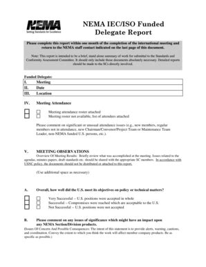 Fillable Online Nema NEMA IEC ISO Funded Delegate Report Form Nema