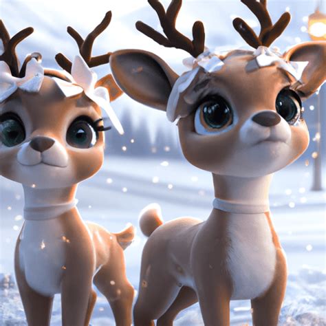 Beautiful Whimsical Fawns Playing in the Snow · Creative Fabrica