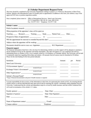 Fillable Online Slu J 1 Scholar Department Request Form Saint Louis