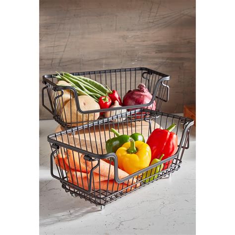 Homelife Set Of 2 Black Stacking Wire Baskets Ireland