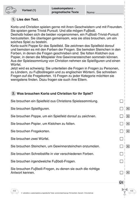 Lesetest Klasse 4 Pdf Grundschule Unterrichtsmaterial Deutsch Lernstand Messen Und Beurteilen