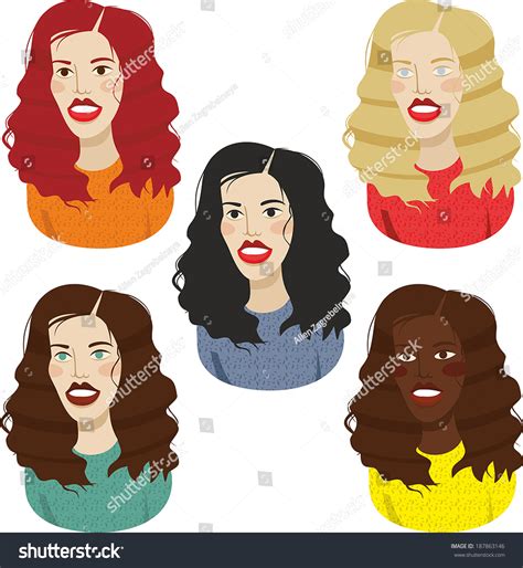 Girls Set Different Hair Color Stock Vector Royalty Free 187863146 Shutterstock