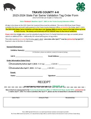 Fillable Online Travis Tx Tamu 2023 2024 State Fair Swine Tag Order