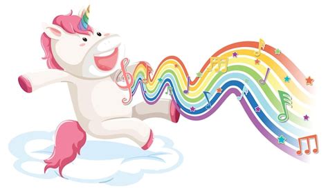 Unicornio Saltando Sobre La Nube Con S Mbolos De Melod A En La Onda Del