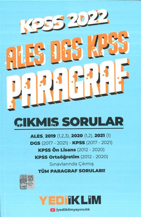 Ales Dgs Kpss Paragraf Ikmi Sorular Yed Kl M Yayinlari Limon