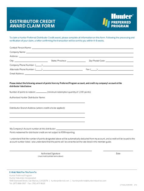 Fillable Online Distributor Credit Award Claim Form Fax Email Print