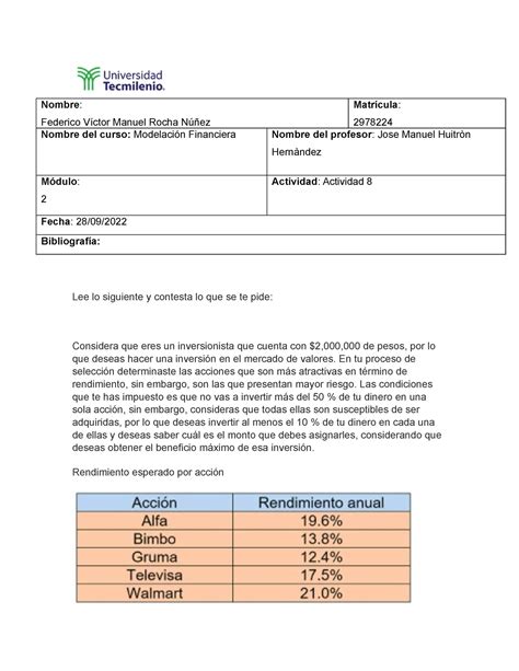 Actividad Modelacion Financiera Feder Nombre Federico V Ctor