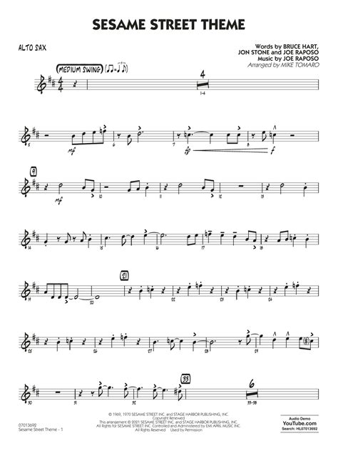 Sesame Street Theme Arr Mike Tomaro Alto Sax By Joe Raposo Sheet