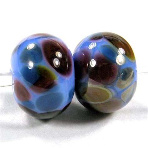 Handmade Lampwork Glass Frit Beads Periwinkle Blue Pink Brown Blues Covergirlbeads