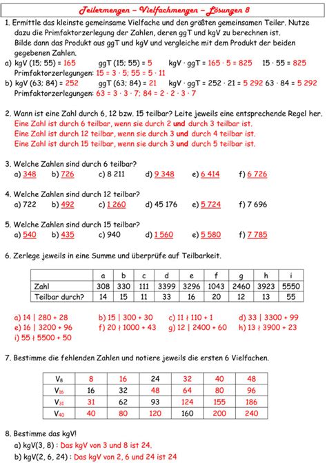 Übungsblatt Zu Teiler Und Vielfache