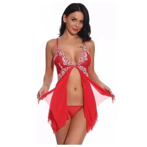 Lingerie érotique femme Pas Cher String Sexy Femme Split Rouge Grande Taille Rouge