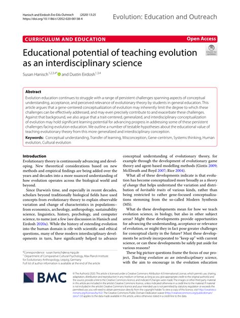 Pdf Educational Potential Of Teaching Evolution As An