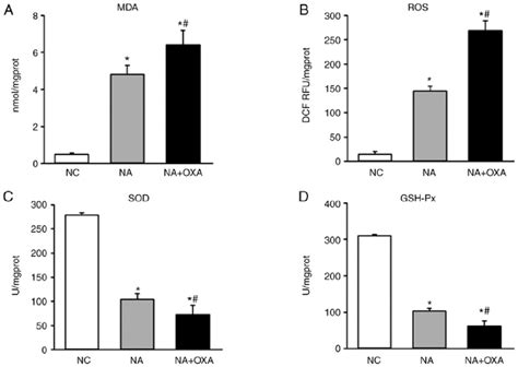 Effects Of Oxa On Oxidative Stress Levels Of A Mda B Ros C Sod