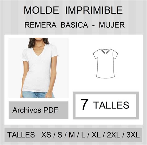 Molde Imprimible Remera Basica De Mujer Escote V Archivos Etsy