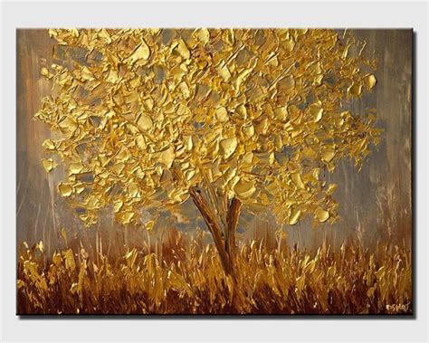 Gold Tree Painting Original Gold Abstract Painting on Canvas Textured ...