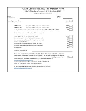 Fillable Online Registration Form Xlsx Nzart Conference Fax