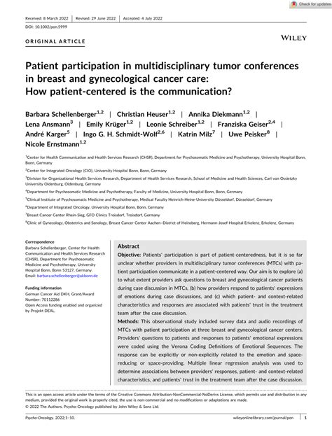 Pdf Patient Participation In Multidisciplinary Tumor Conferences In