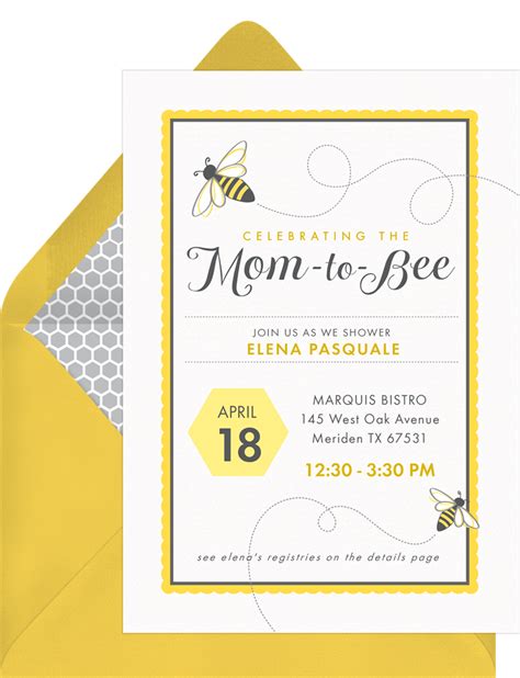 Mom To Bee Invitations In Yellow Greenvelope