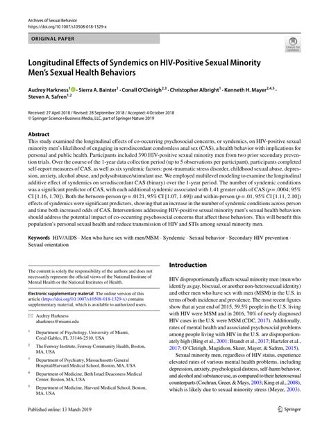 Pdf Longitudinal Effects Of Syndemics On Hiv Positive Sexual Minority Mens Sexual Health