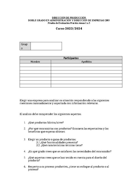 Caso prático Dirección Producción temas 1 a 5 DIRECCIÓN DE PRODUCCIÓN