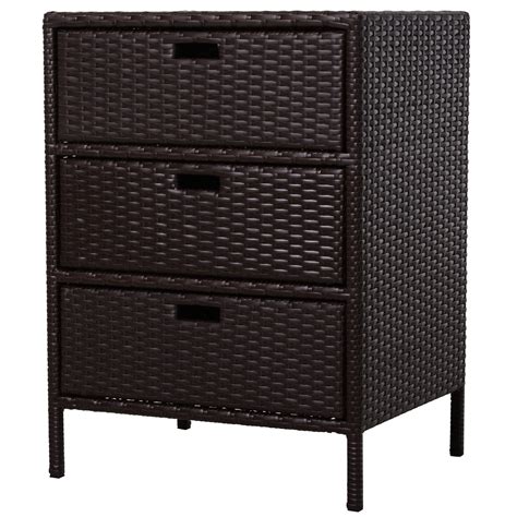 Outsunny 32 Poolside Rattan Wicker Patio Organizer Storage Cabinet With 3 Large Drawers