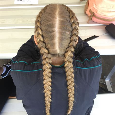 Two Dutch Braids By Me😘 Braidhairstyles Volleyball Hairstyles Cool Braids Braided Hairstyles